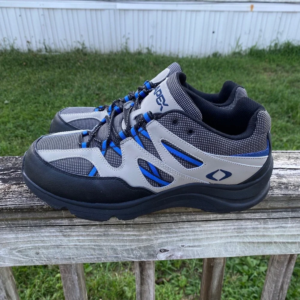 Apex V753 Mens Sierra Trail Runner Walking Shoes Grey Black Blue X-Wide US 12